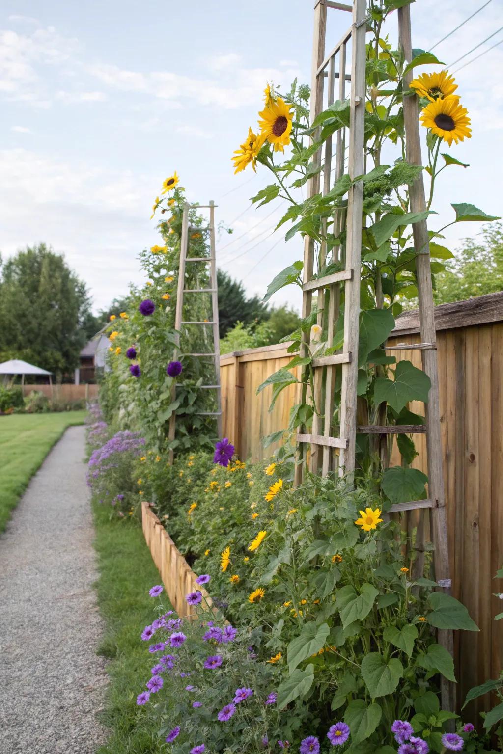 Trellises bring vertical interest and elegance to the garden.