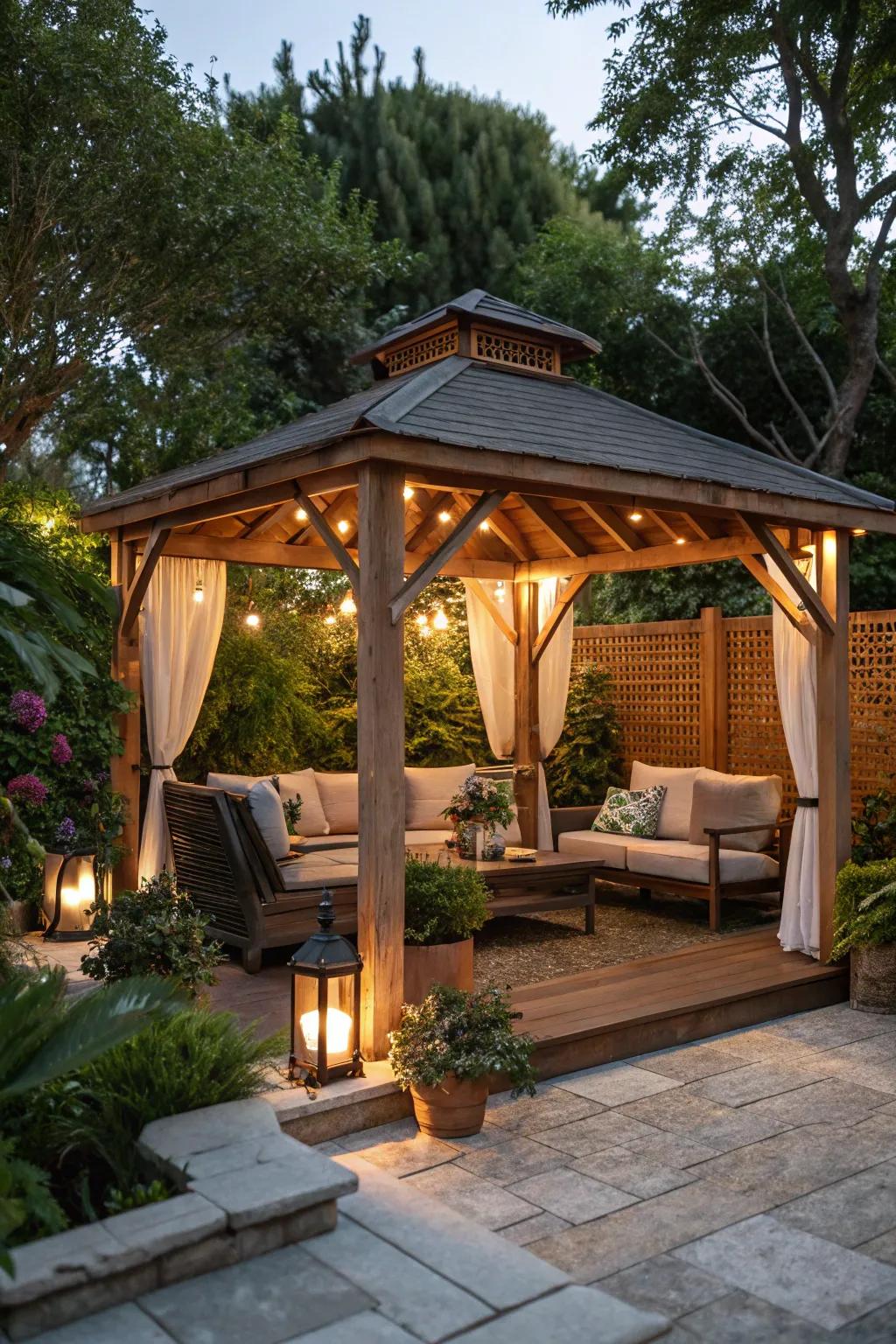 A gazebo creates a welcoming retreat on your patio.