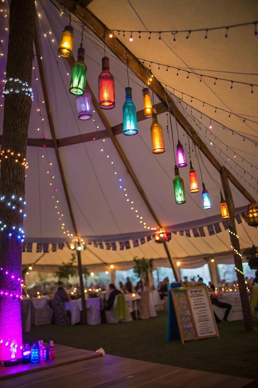 Bottle lights add a whimsical, unique touch.
