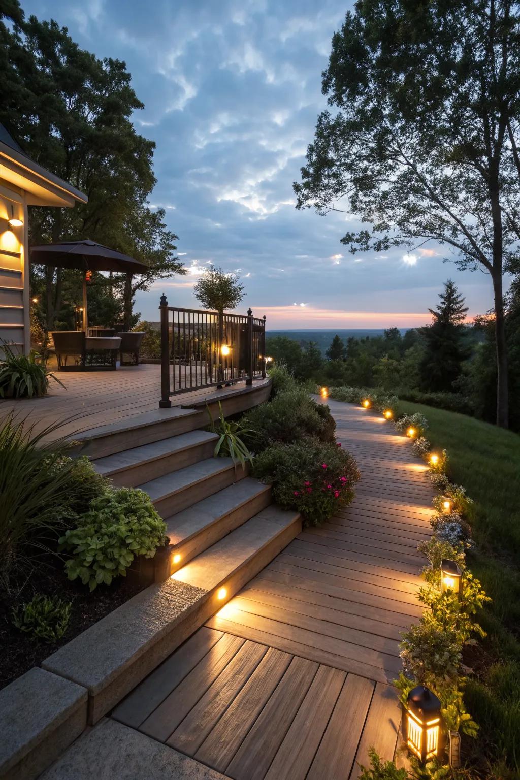 Pathway lighting guides guests safely to your deck.