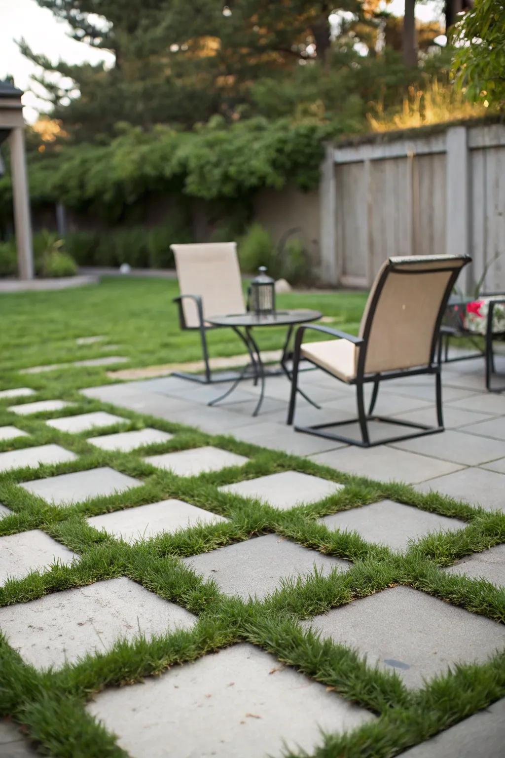 Grass and paver combinations add a lush touch to patios.