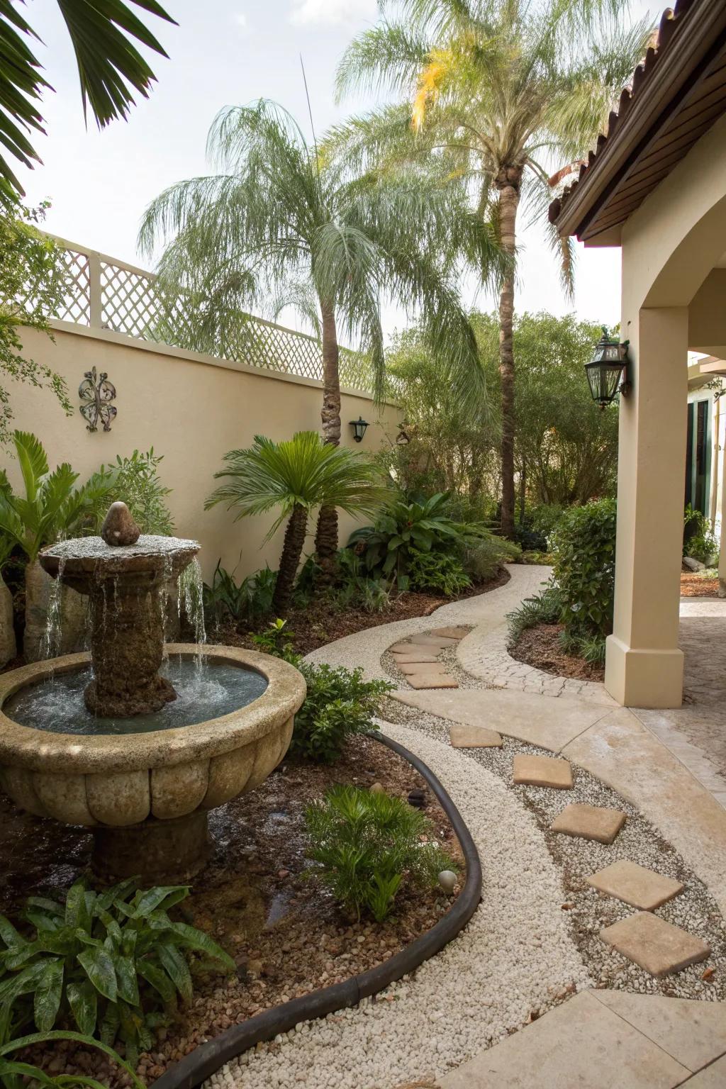 A tranquil Zen garden corner on a Florida patio.