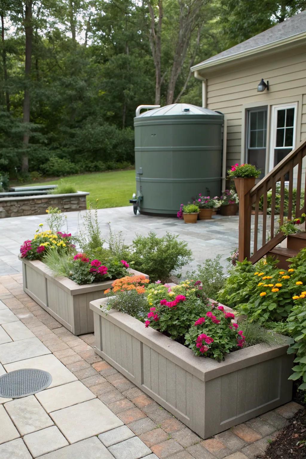 Built-in planters create a lush, integrated look.