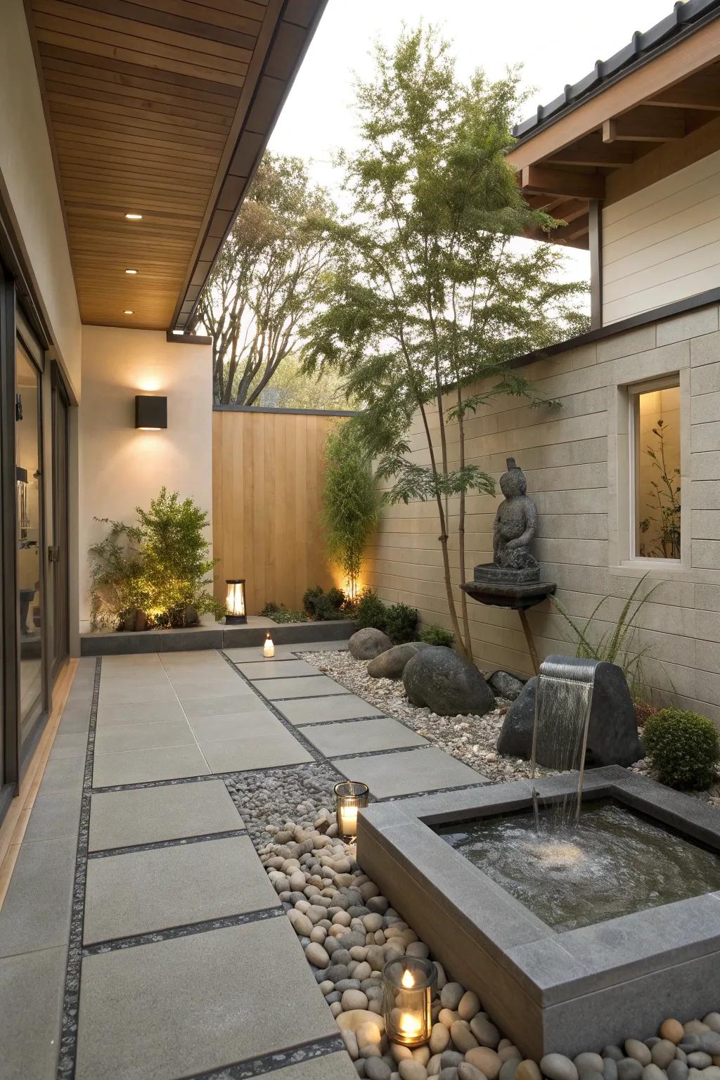 Create a calming Zen retreat with minimalist pavers.