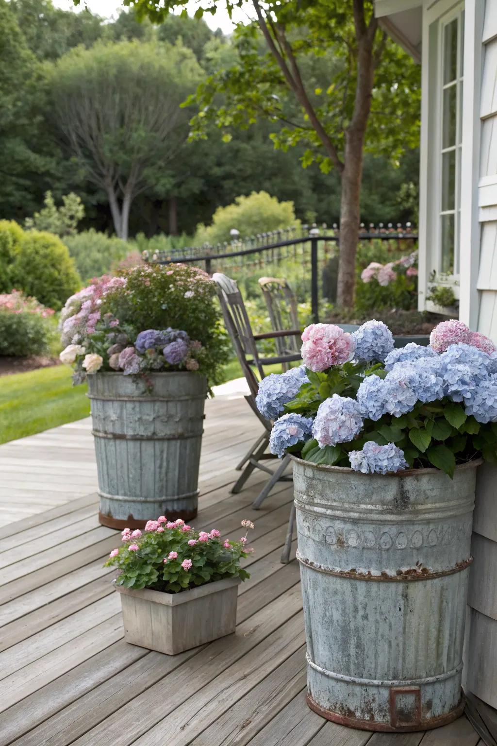 Add rustic charm with galvanized planters.