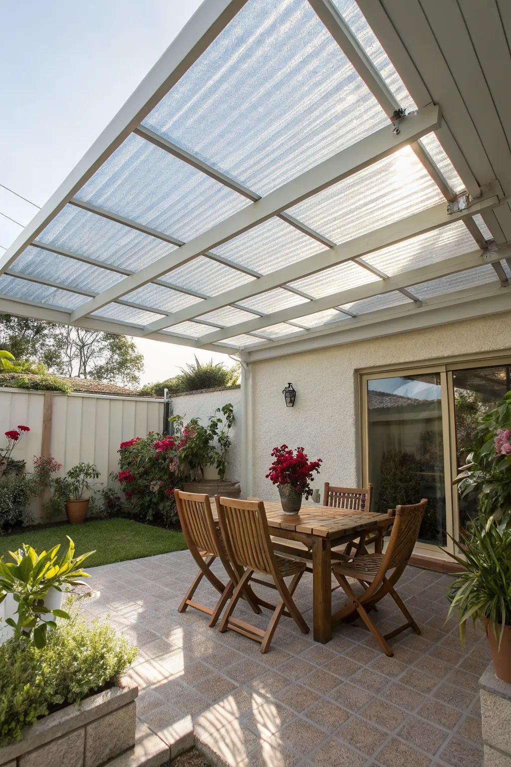 Polycarbonate panels let natural light shine through, rain or shine.