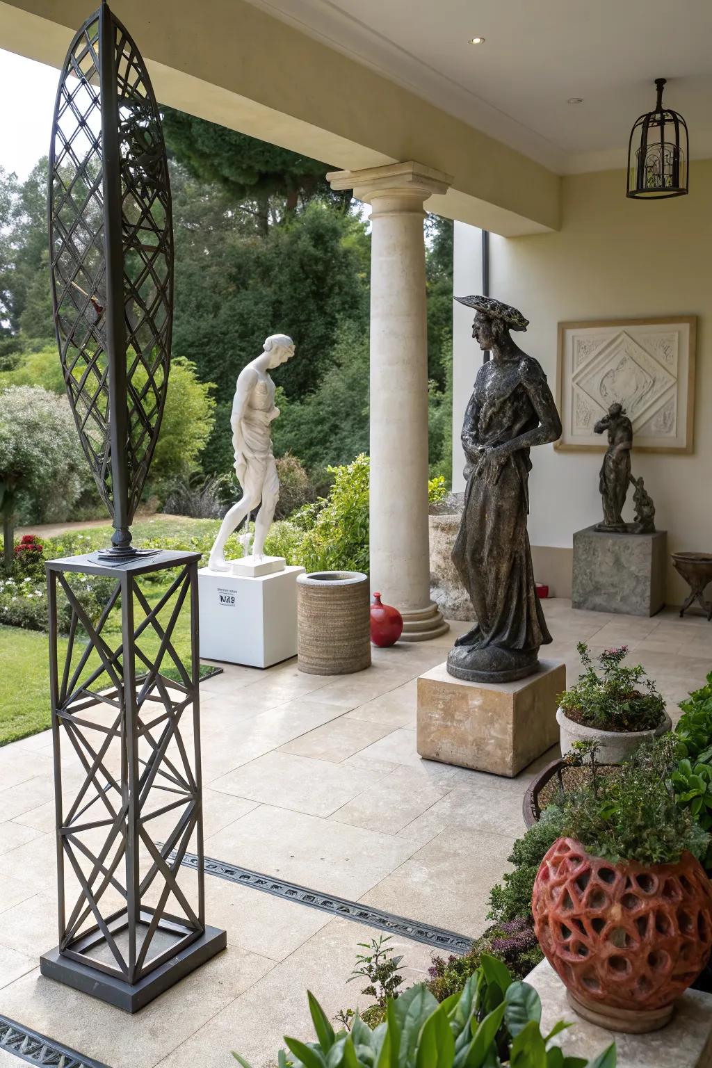 Art installations add sophistication to patios.