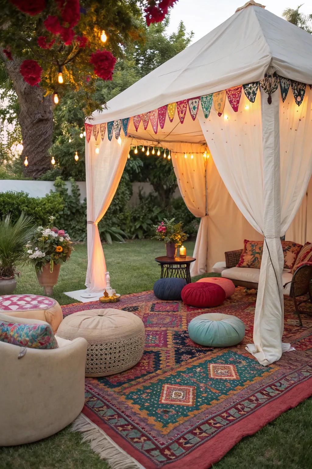 A rug adds warmth and style to your patio tent.