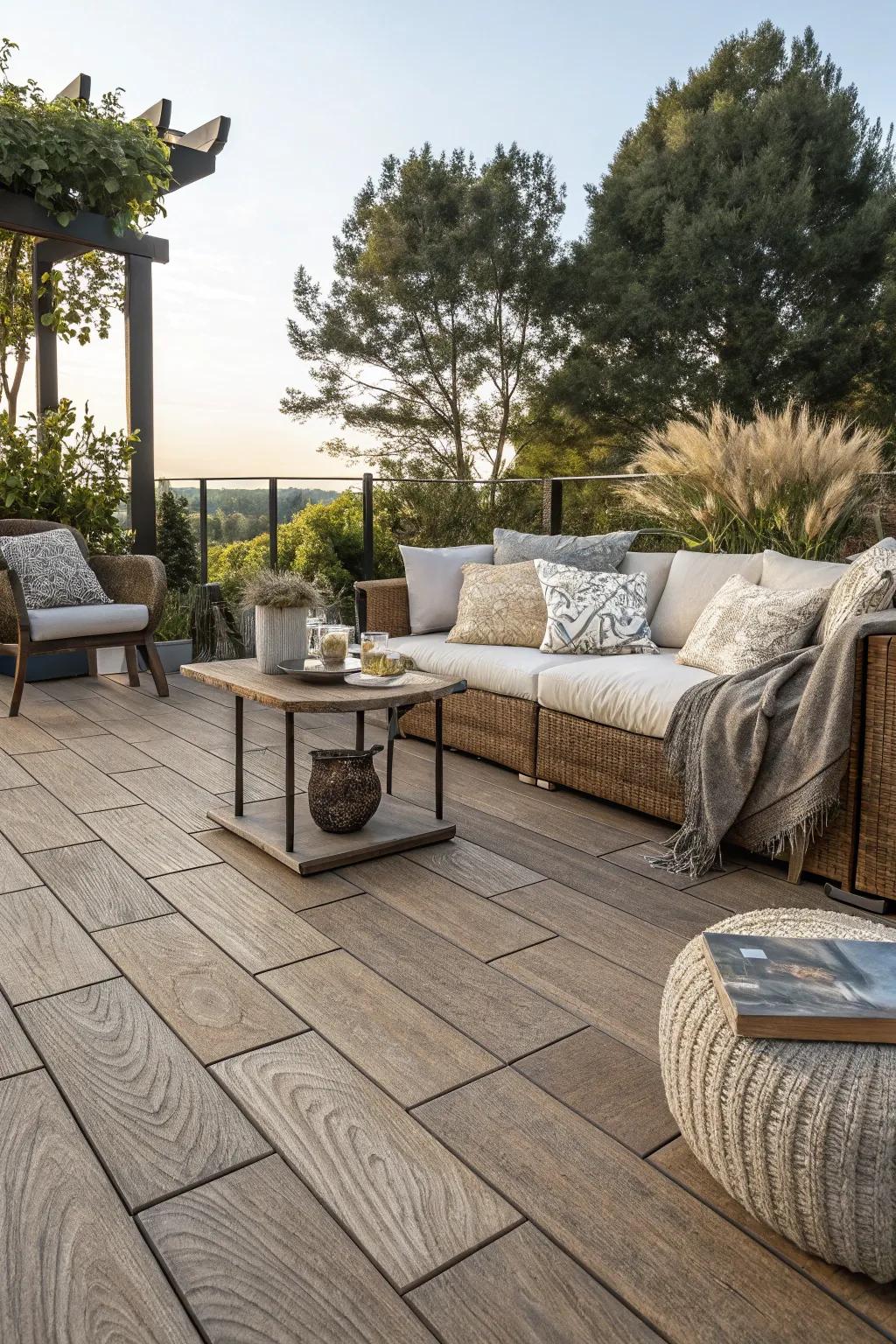 Wood-look tiles offer the beauty of wood with enhanced durability.