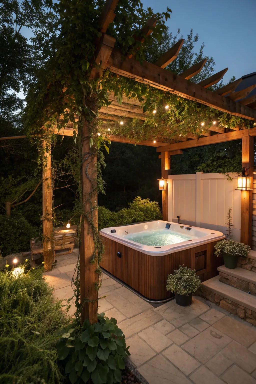 A pergola adds structure and charm to your hot tub area.