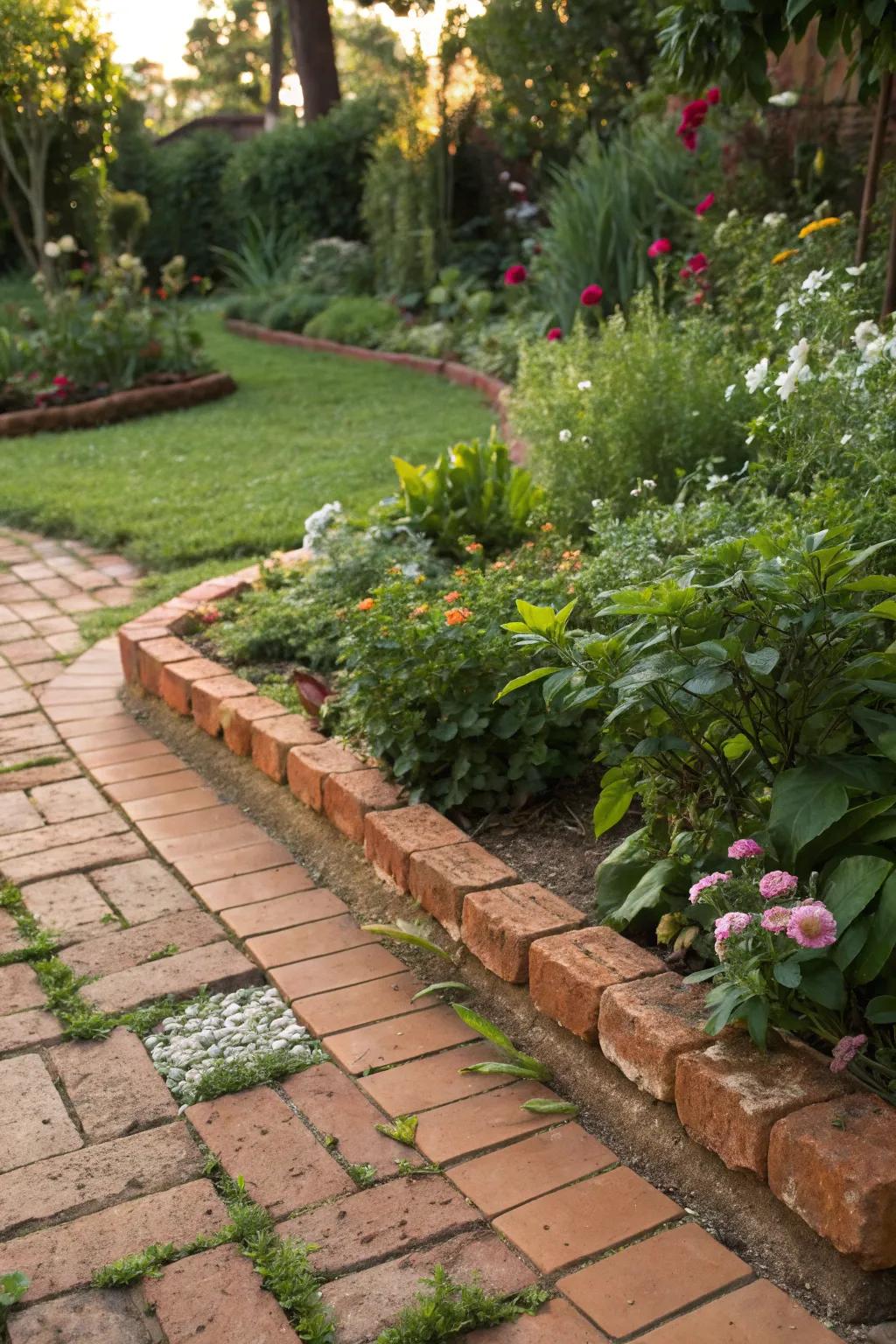 Mediterranean feel with terracotta paver edging.