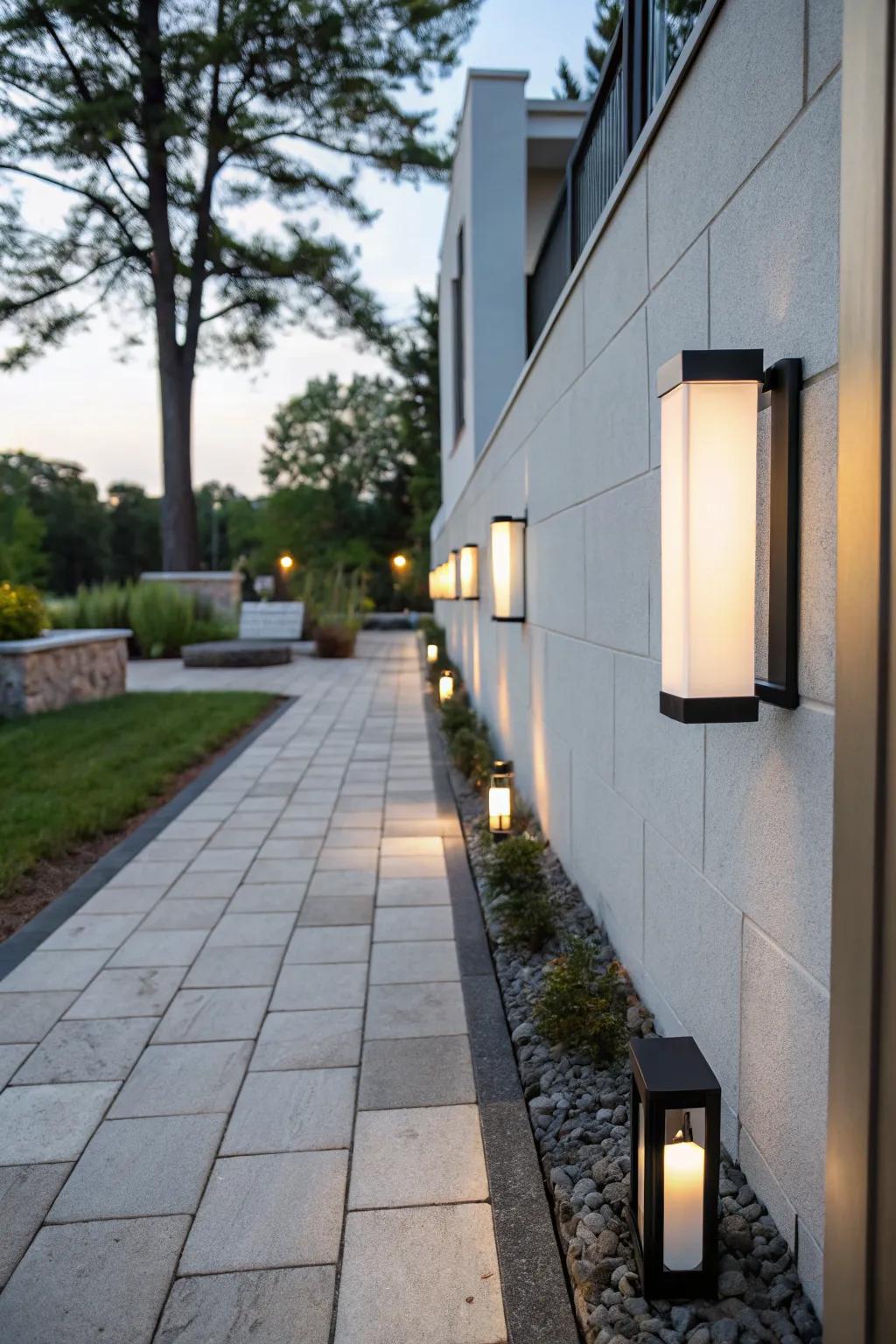 Minimalist sconces add a sleek and modern touch.