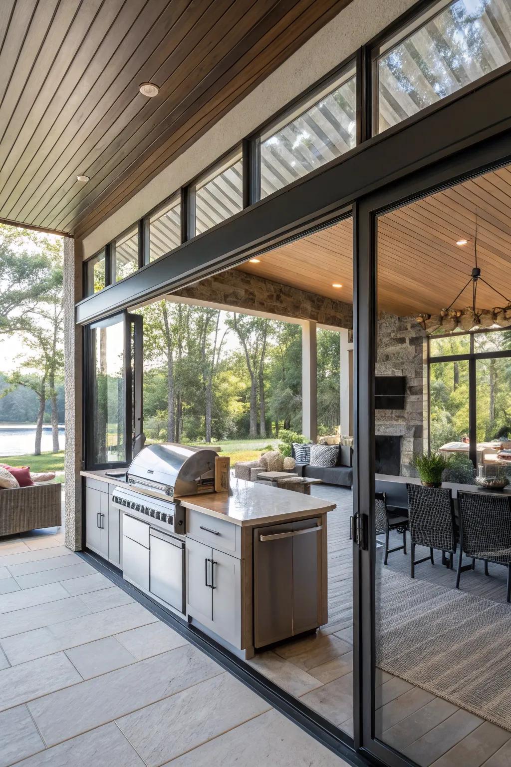 A pavilion offering a seamless transition between indoor and outdoor spaces.