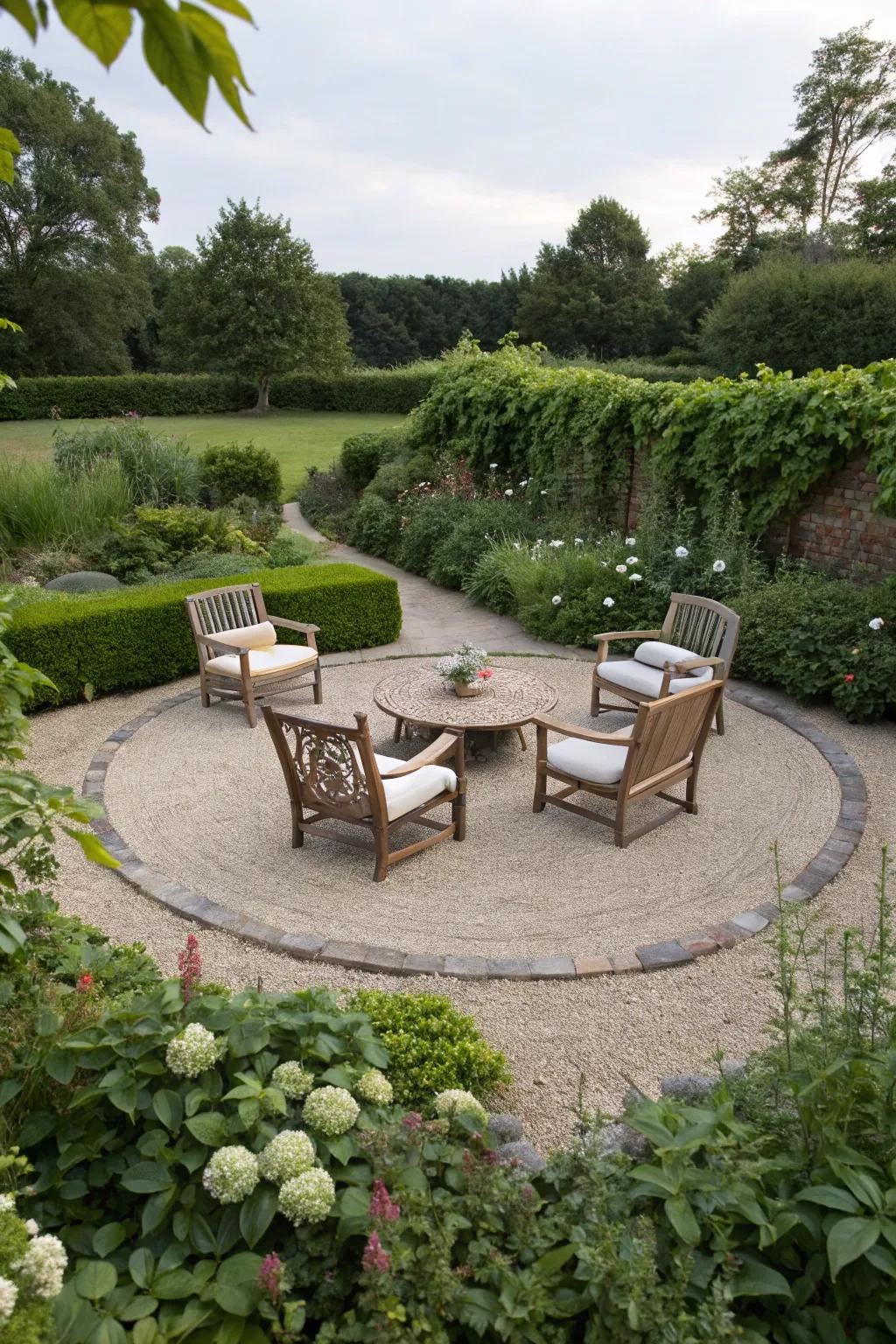 A circular design adds charm and character to this patio.