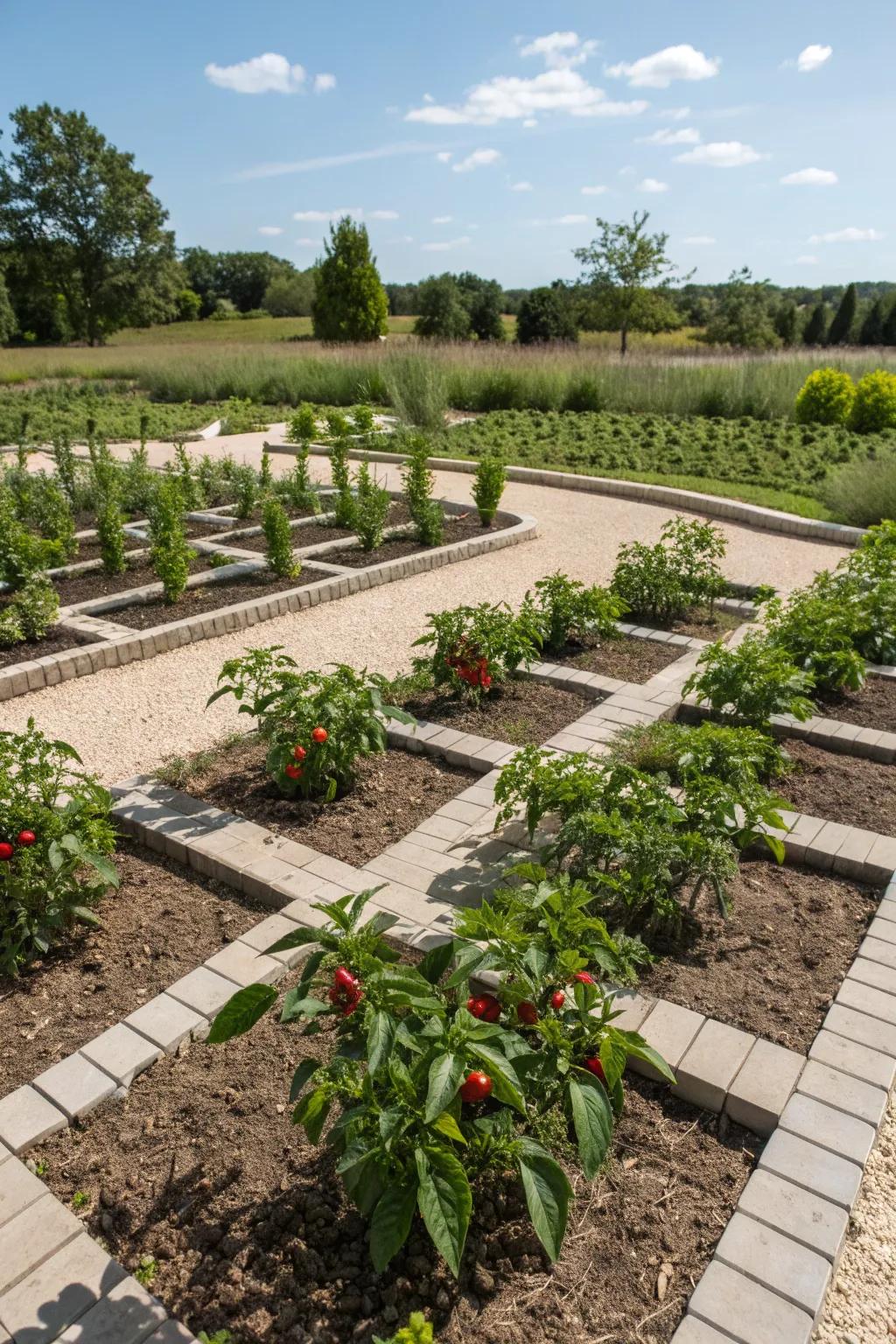 A whimsical zig-zag layout for an engaging and unique pepper garden.