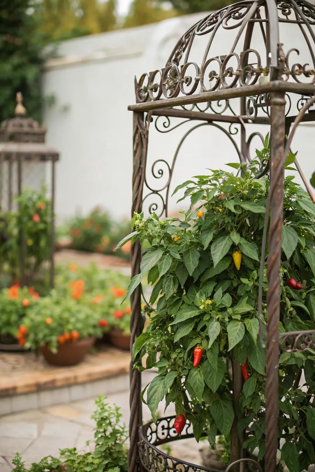 Elevate your garden's elegance with a decorative iron trellis.