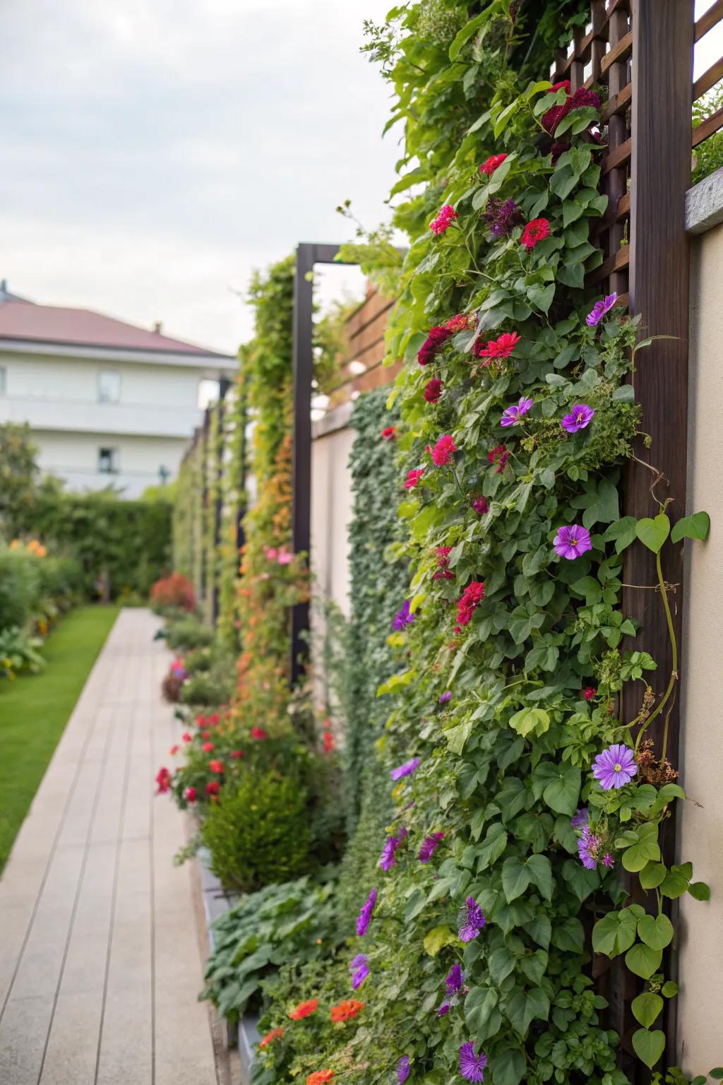 Vertical gardening maximizes space with climbing plants.
