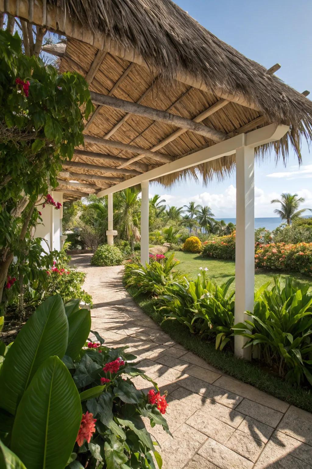 A palm thatch roof transports you to the tropics.