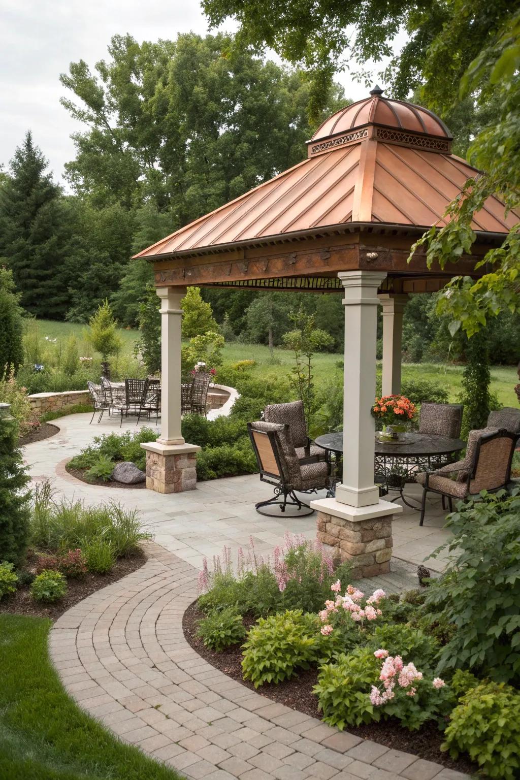 Copper roofs bring a timeless elegance to any pergola.