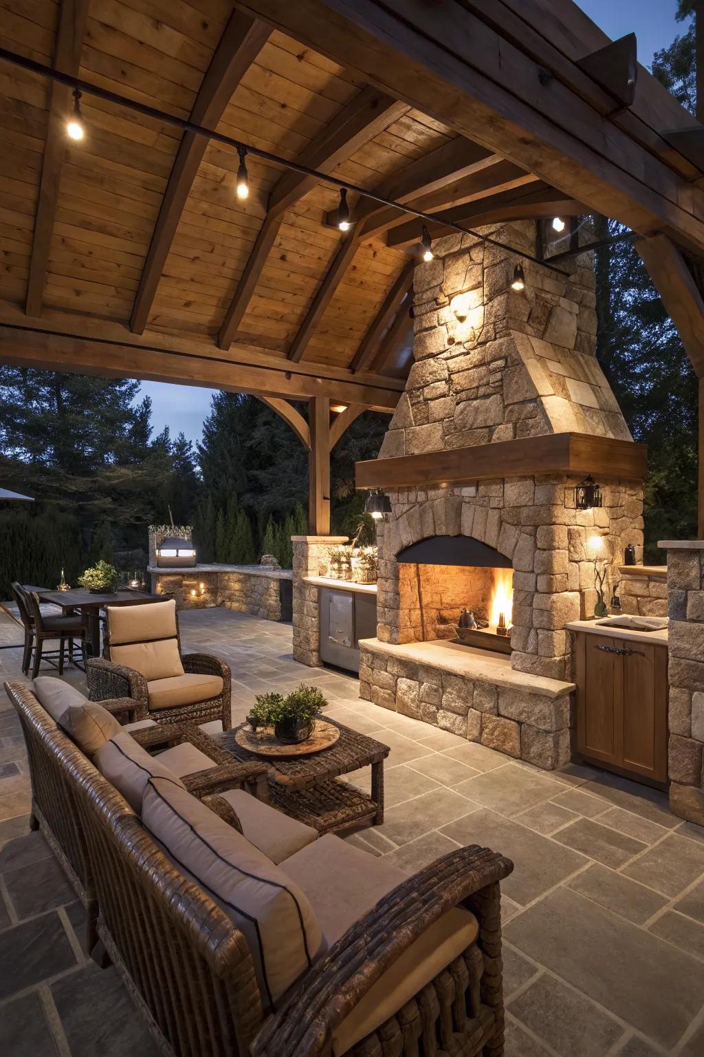 Gather around a cozy fireplace for warmth and stories.