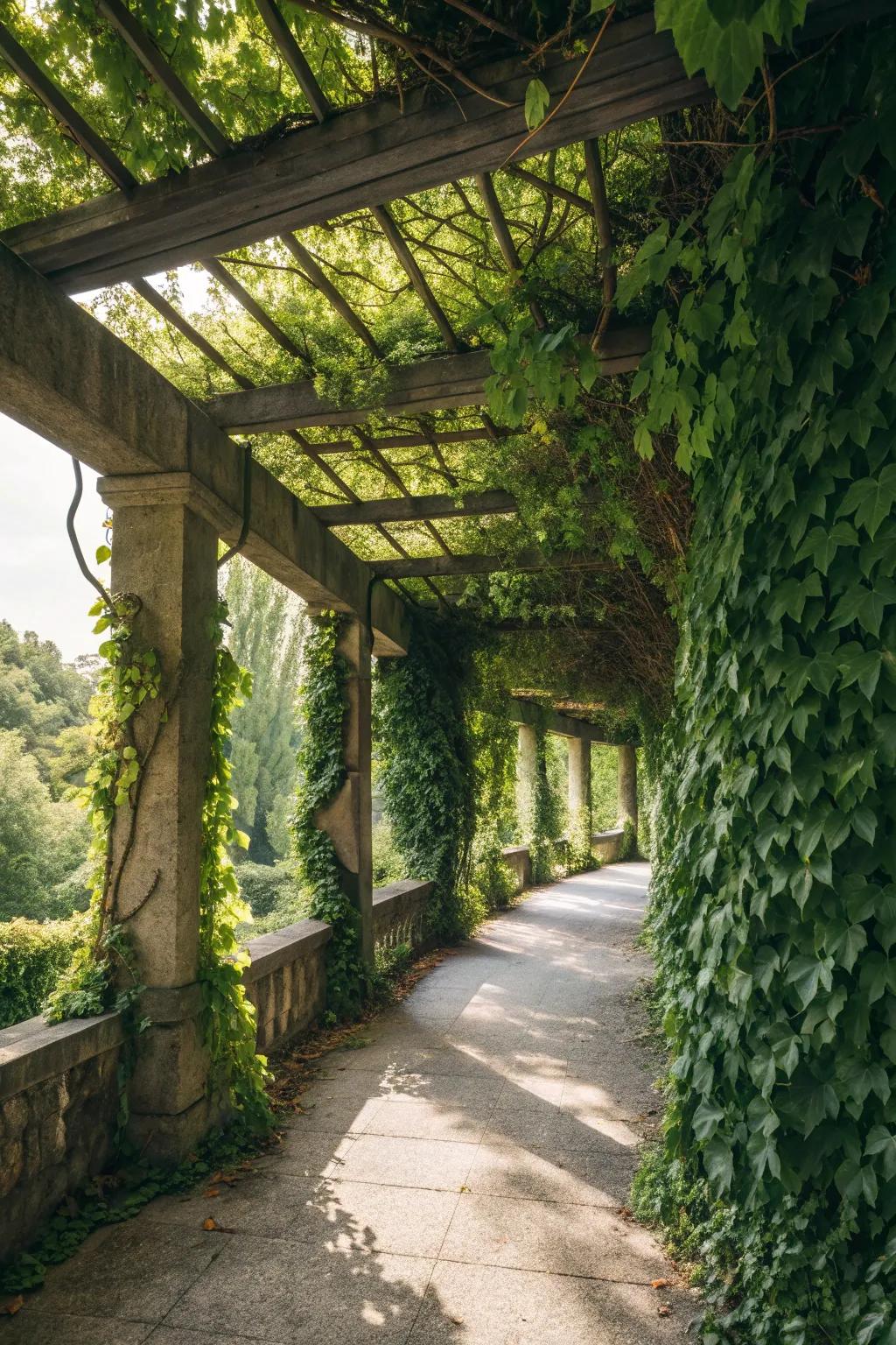 Vines transform this pergola into a leafy paradise.