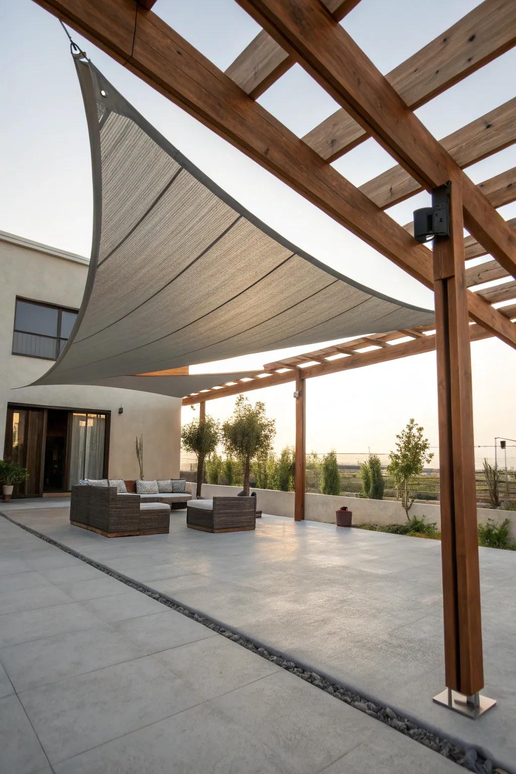 Shade sails offer modern, elegant coverage.