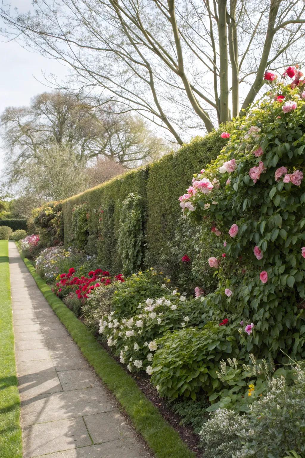 A lush living fence providing privacy and attracting beneficial insects.