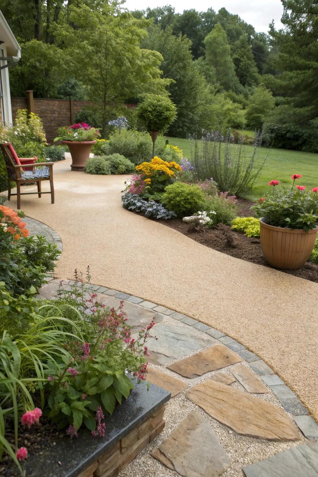 A decomposed granite patio that complements its natural surroundings.