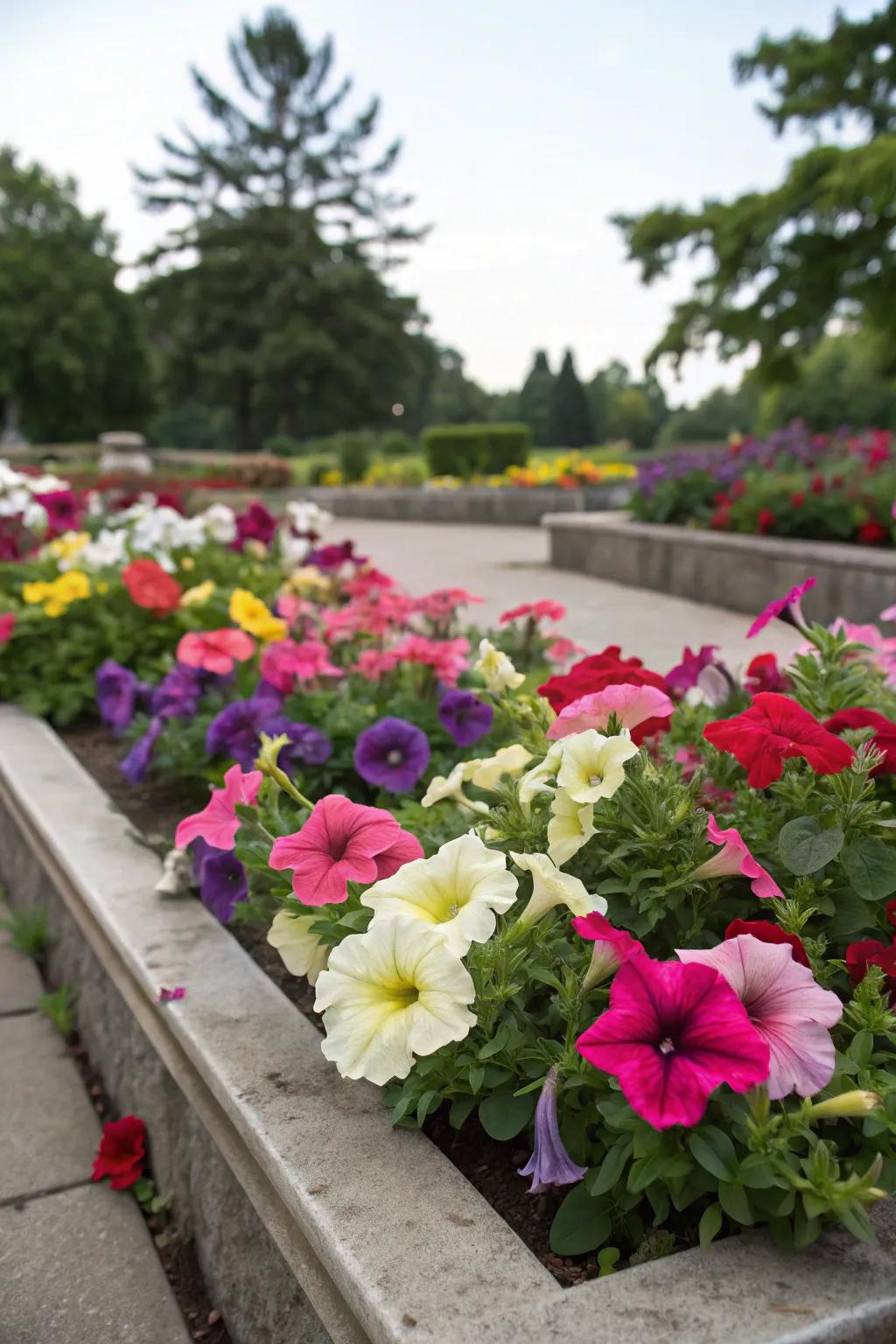 Mix and match petunia colors for a vibrant garden mosaic.