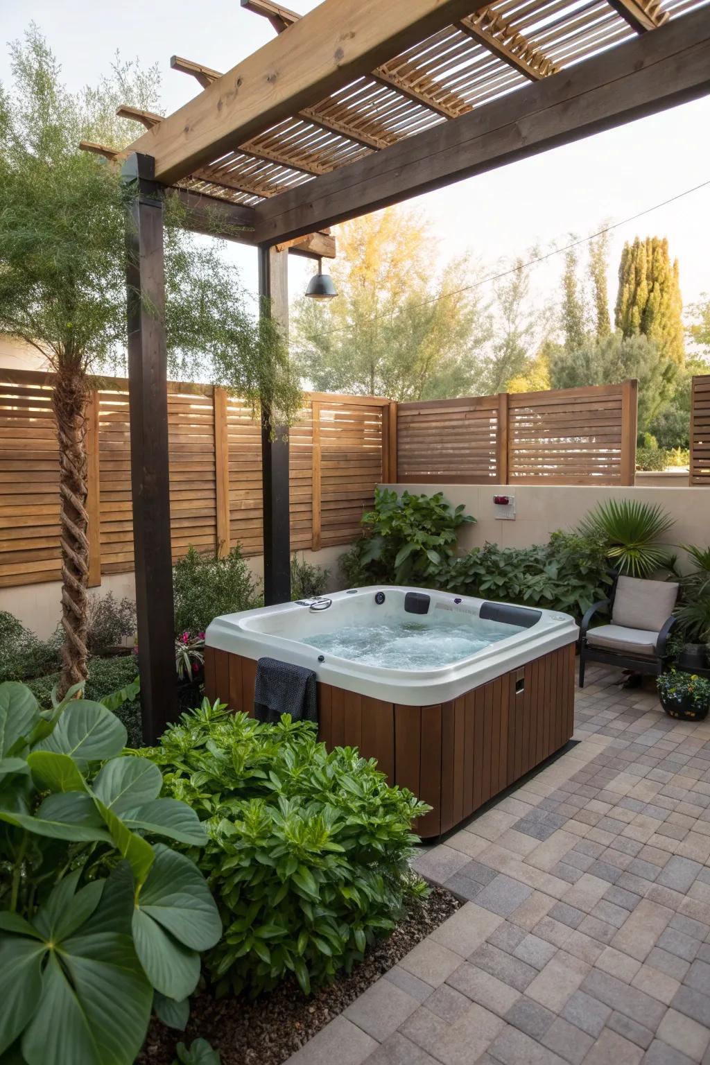 Relax and unwind in a private backyard spa.