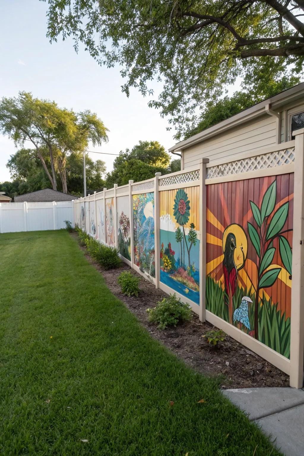 Vibrant personality with an artistic mural privacy fence.
