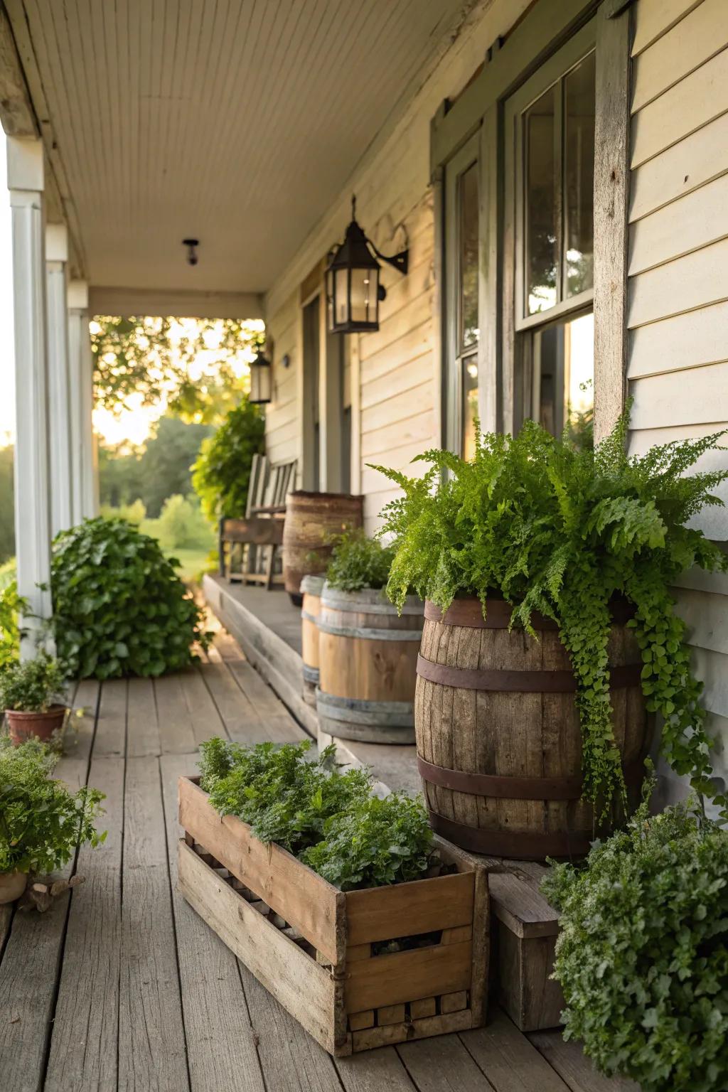 Rustic touches adding charm to the porch.