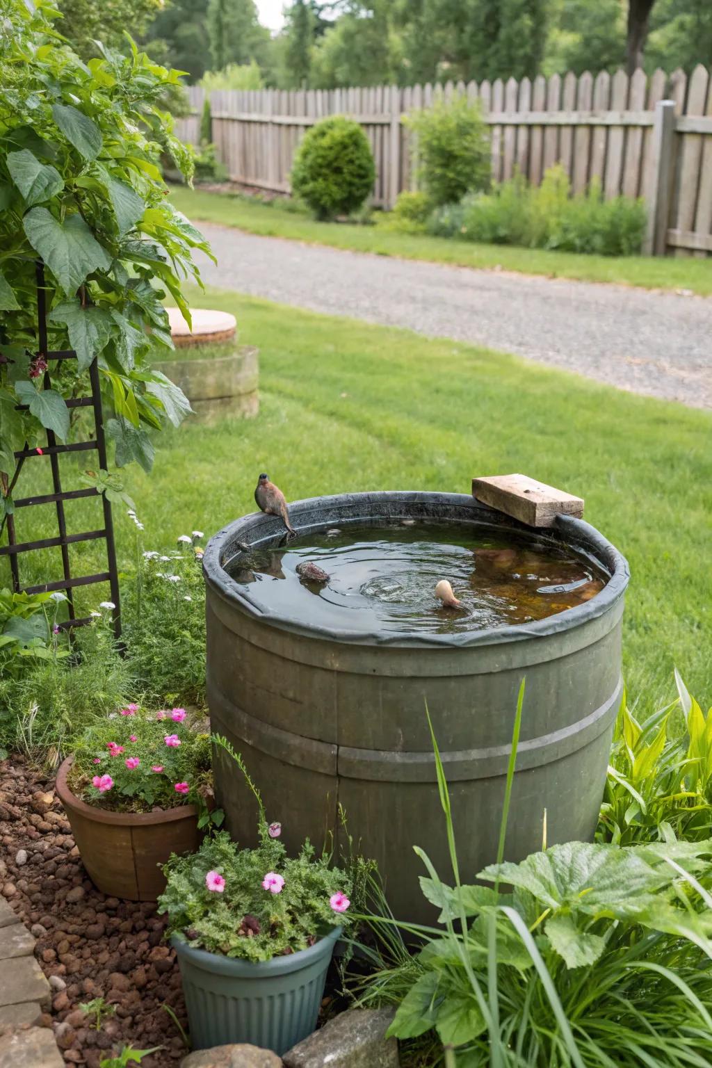 Invite birds to your garden with a barrel-top bird bath.