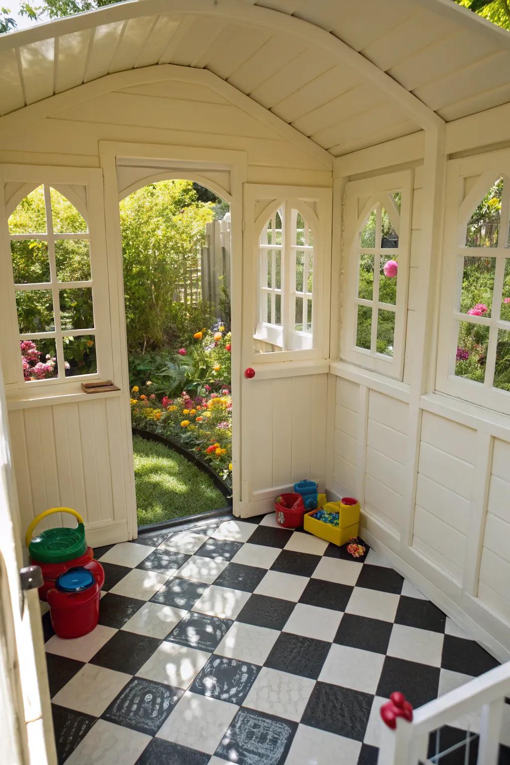 Patterned floors bring a playful and artistic feel indoors.