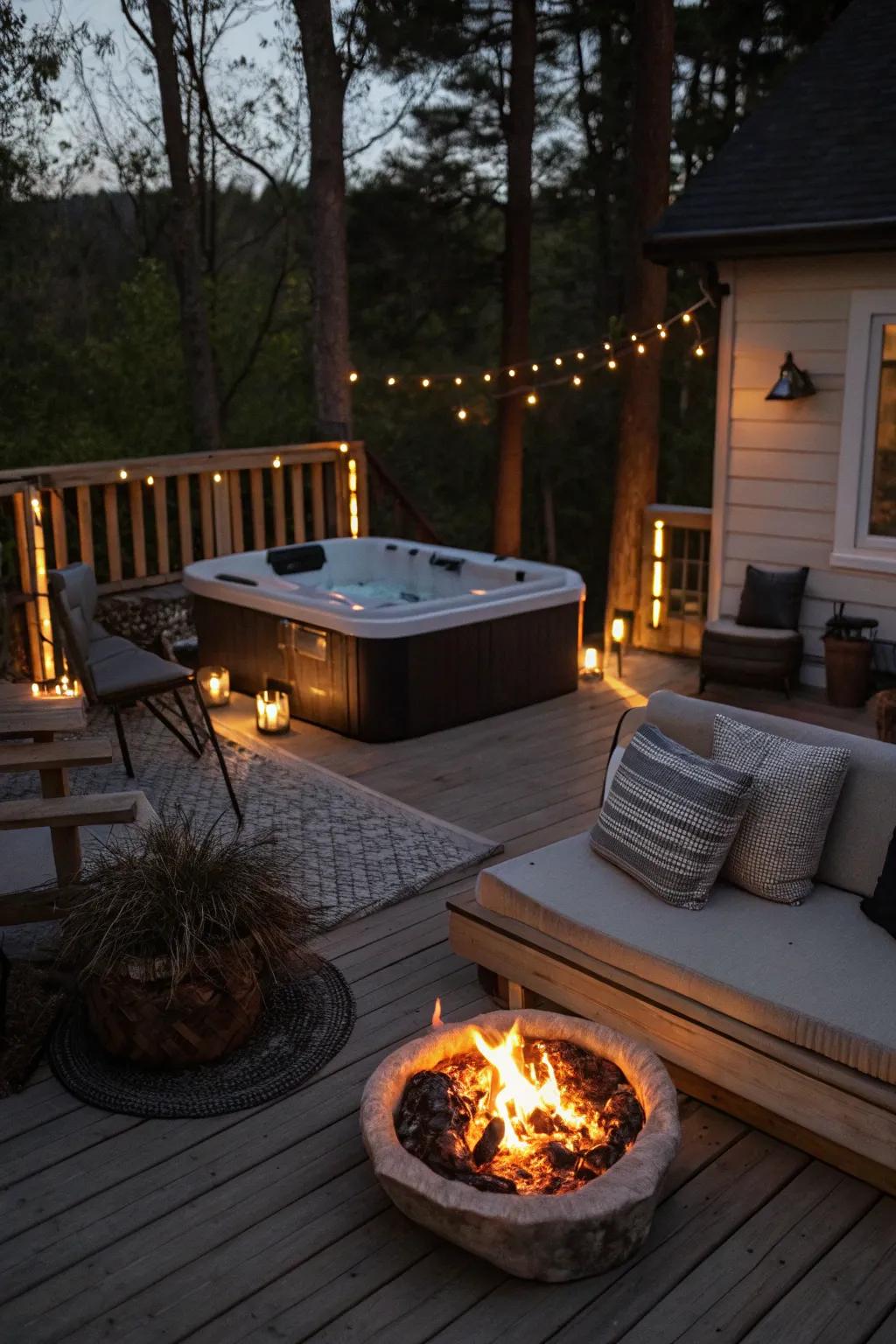 A fire pit adds warmth and ambiance to your hot tub area.