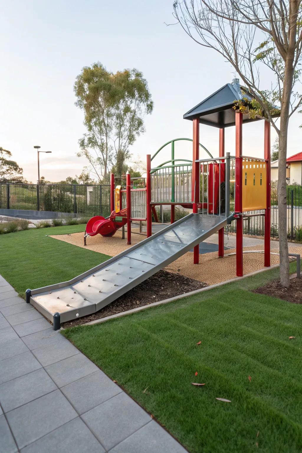 Metal edging providing a modern flair to a playground.
