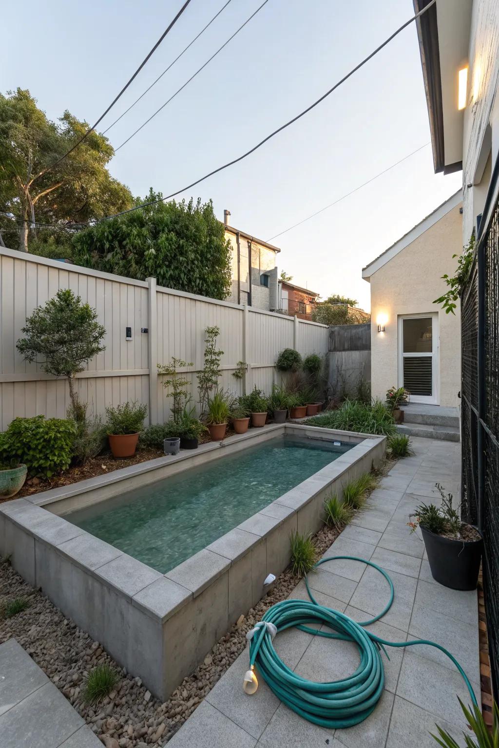 A cleverly designed compact plunge pool in a limited space.