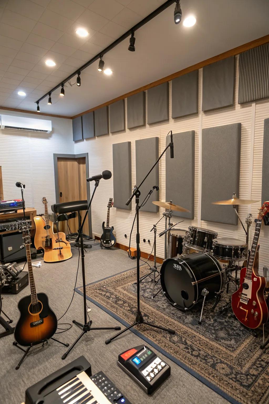 A pole building transformed into a soundproof music studio.