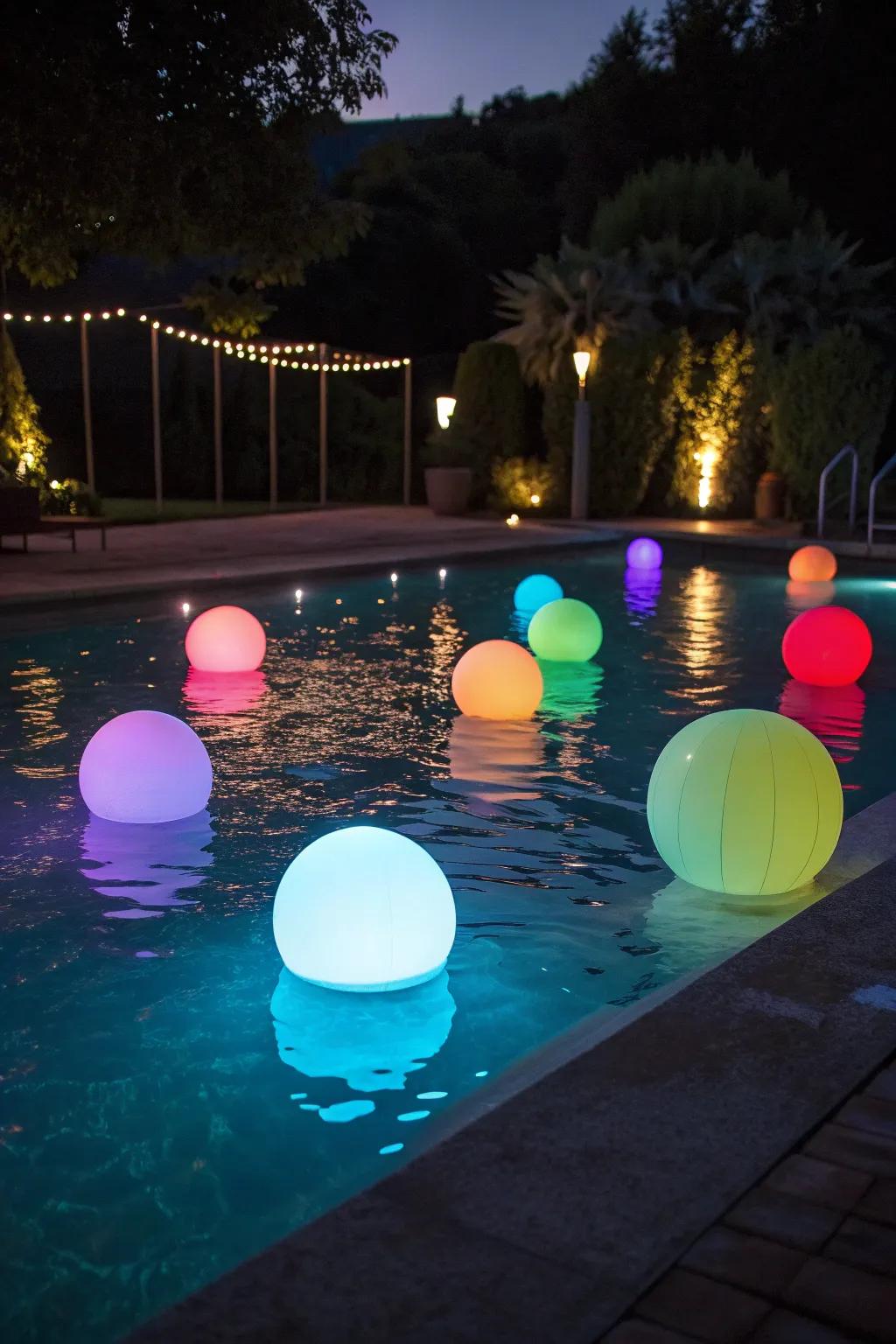 Add a mystical glow to your pool with floating LED balls.