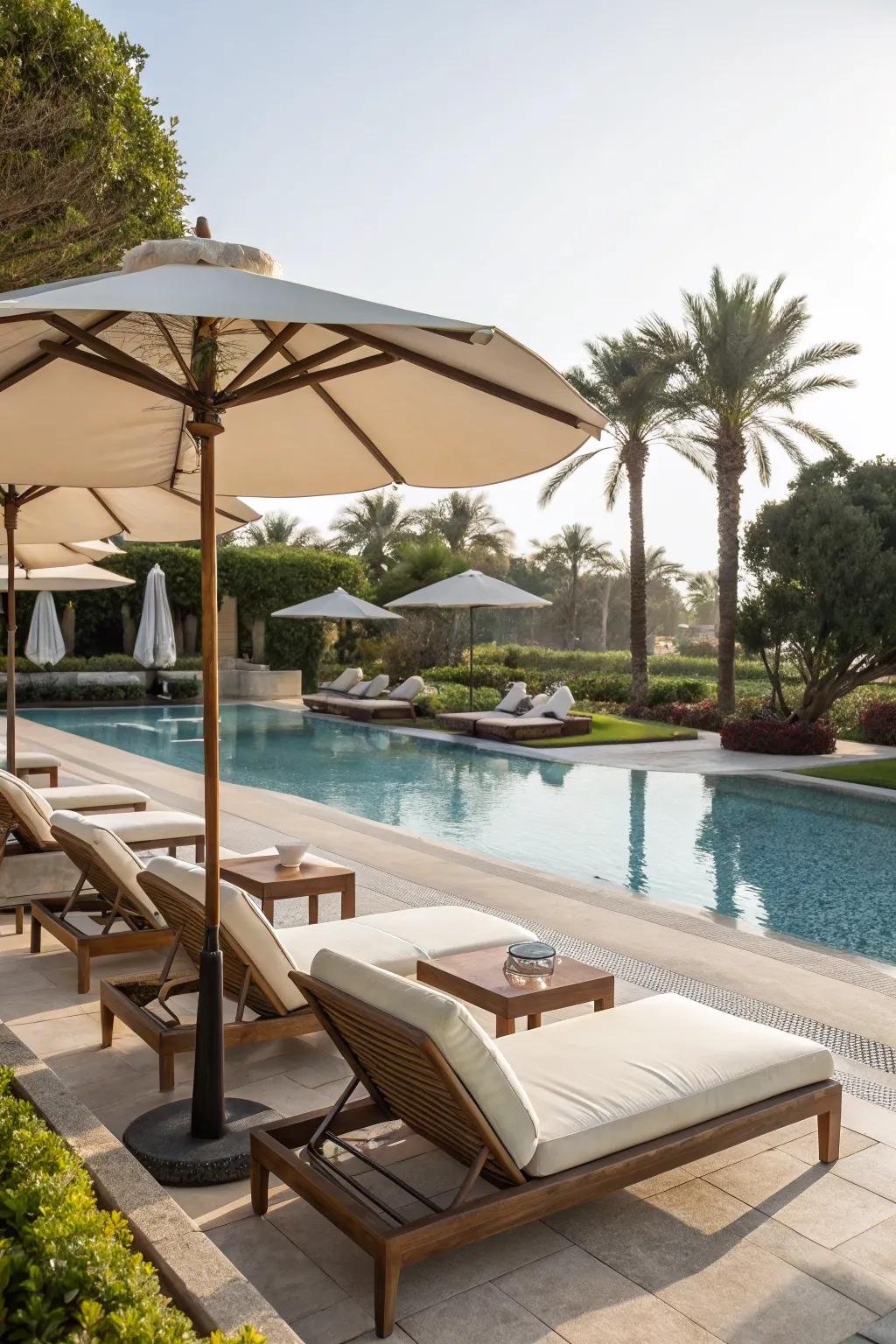 Luxurious seating invites relaxation by the pool.
