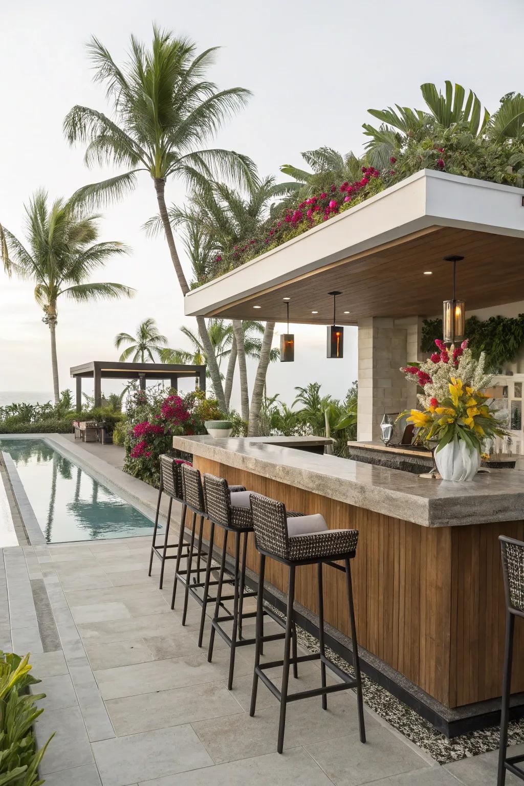 A poolside bar keeps the party going with ease.