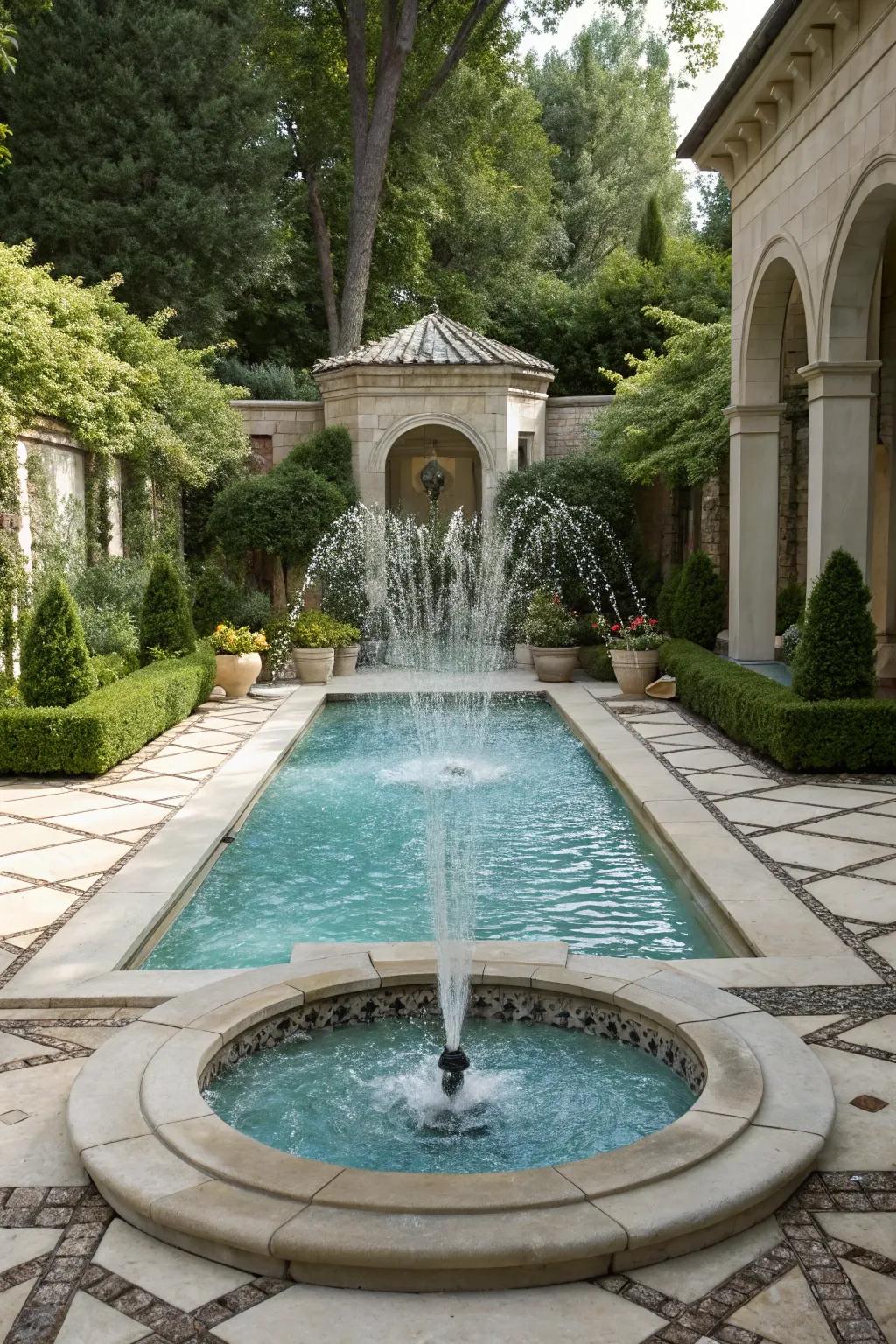 A soothing water feature brings tranquility.