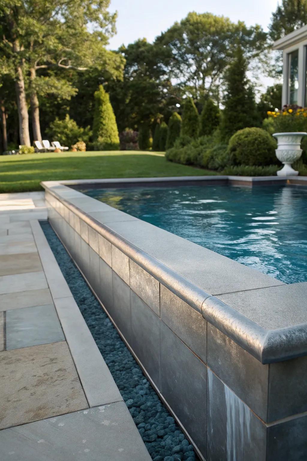 Metallic sheen elevates the luxury of poolside elegance.
