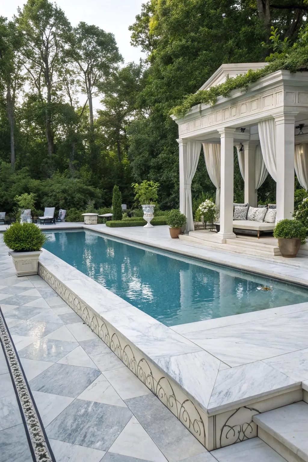 Marble tiles add a luxurious and sophisticated touch to your pool.