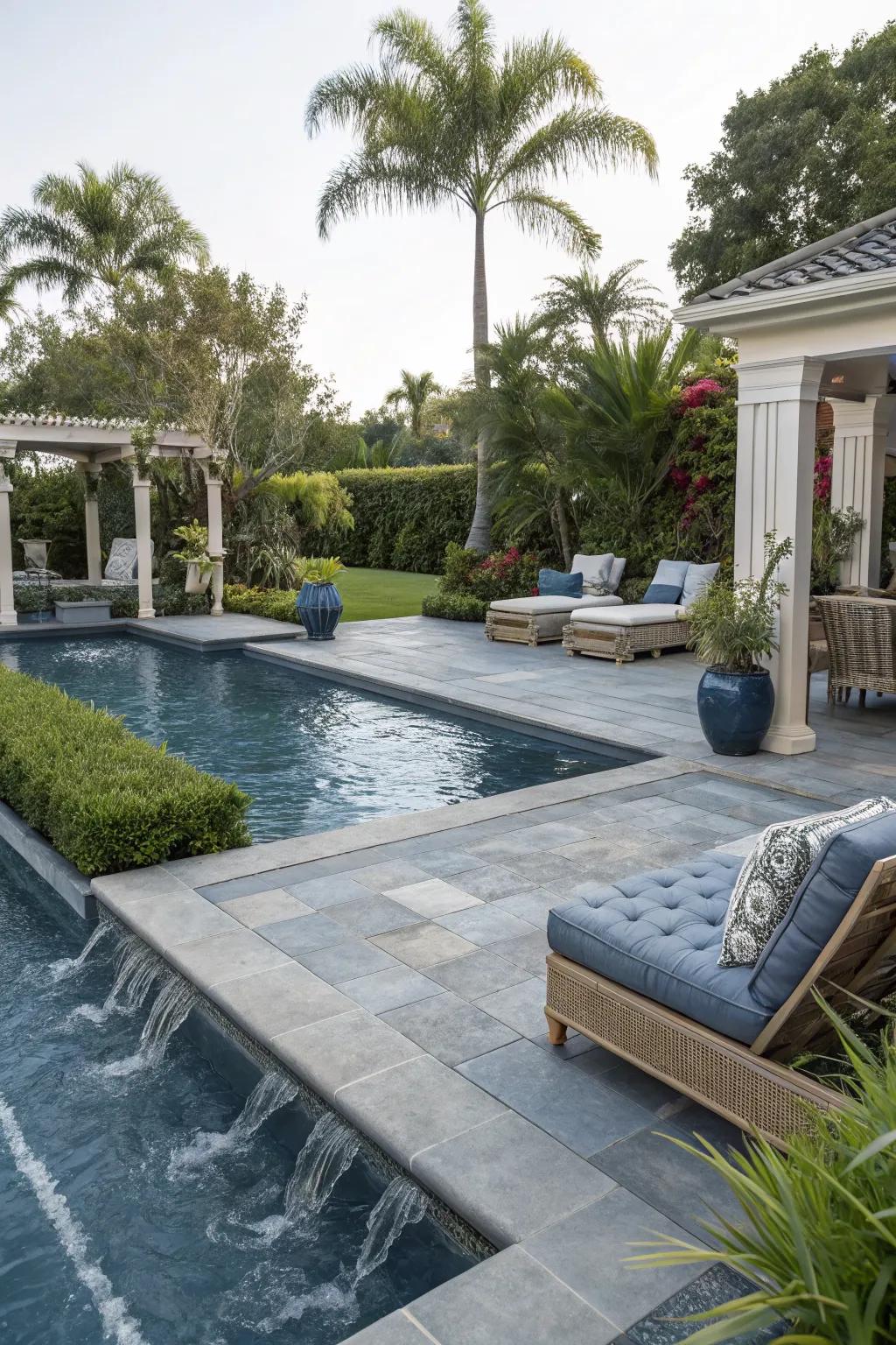 Slate blue adds a touch of elegance to your poolside.