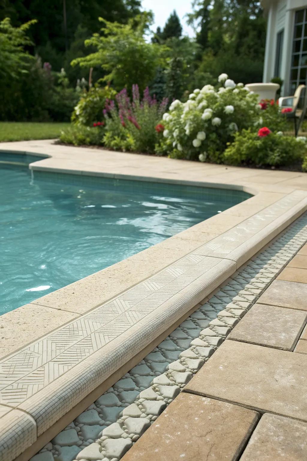 Textured tiles ensure safe, slip-resistant pool edges.