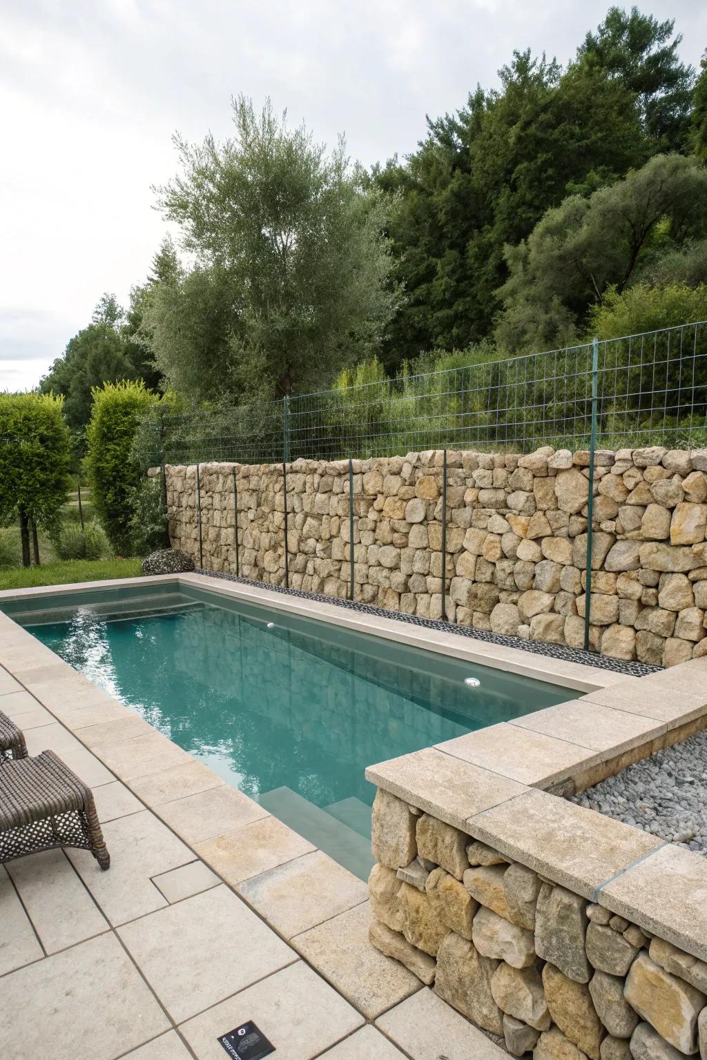 Rustic and robust gabion wall fencing.