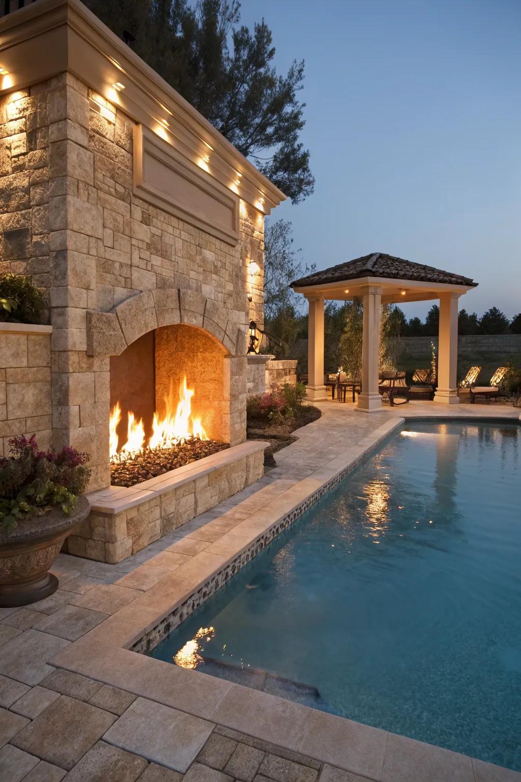 Create a dramatic statement with a fire feature wall.
