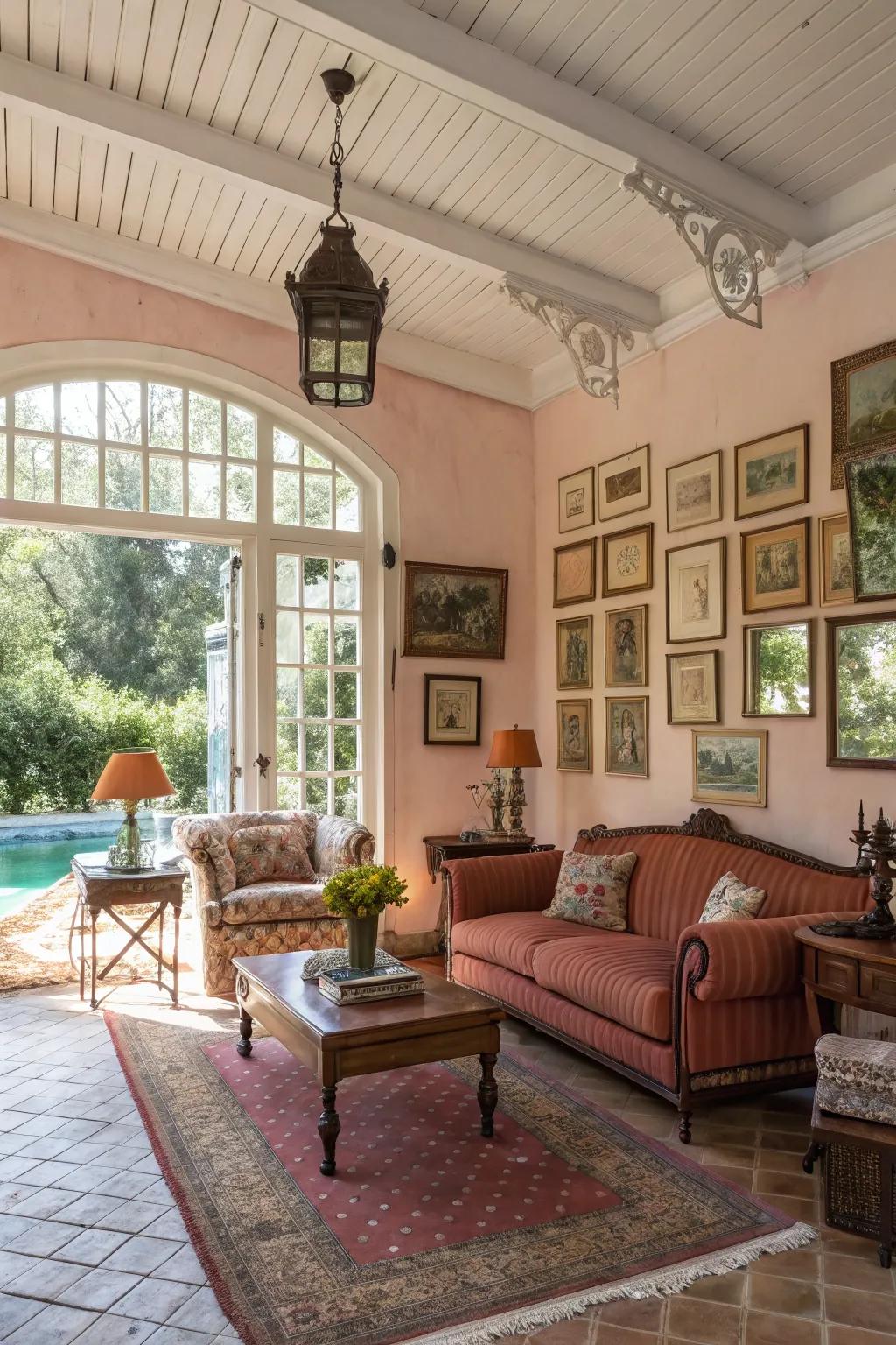 Vintage pieces add timeless charm to the pool house.
