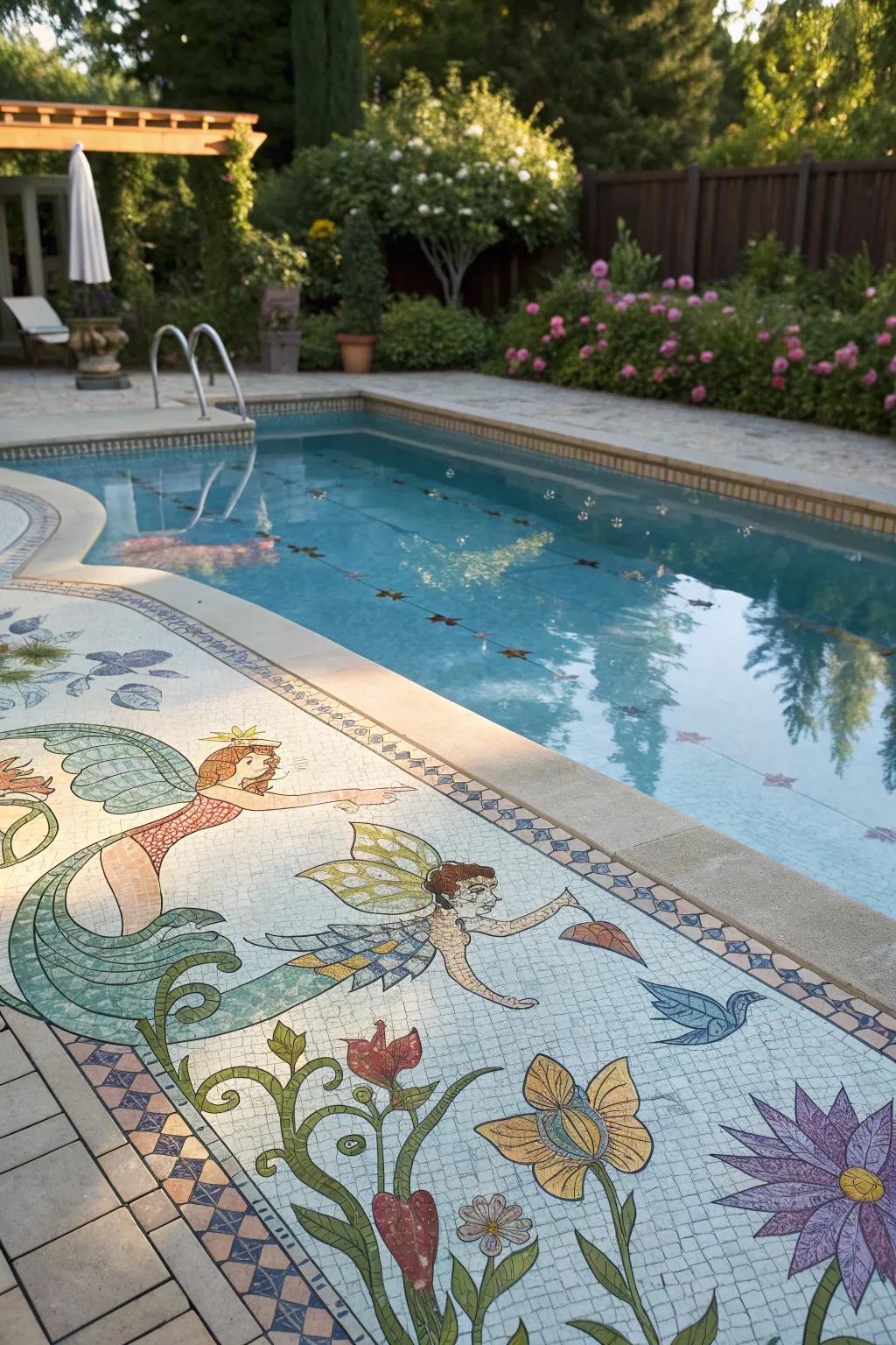 Whimsical mosaics add magic to your pool.